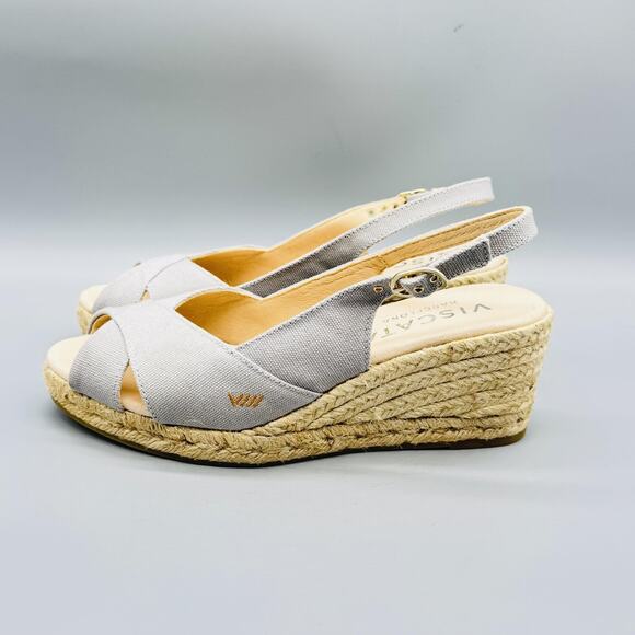 Viscata Sandals Womens 9 Gray Canvas Wedge Espadrille Slingback Shoes Barcelona - Picture 5 of 13